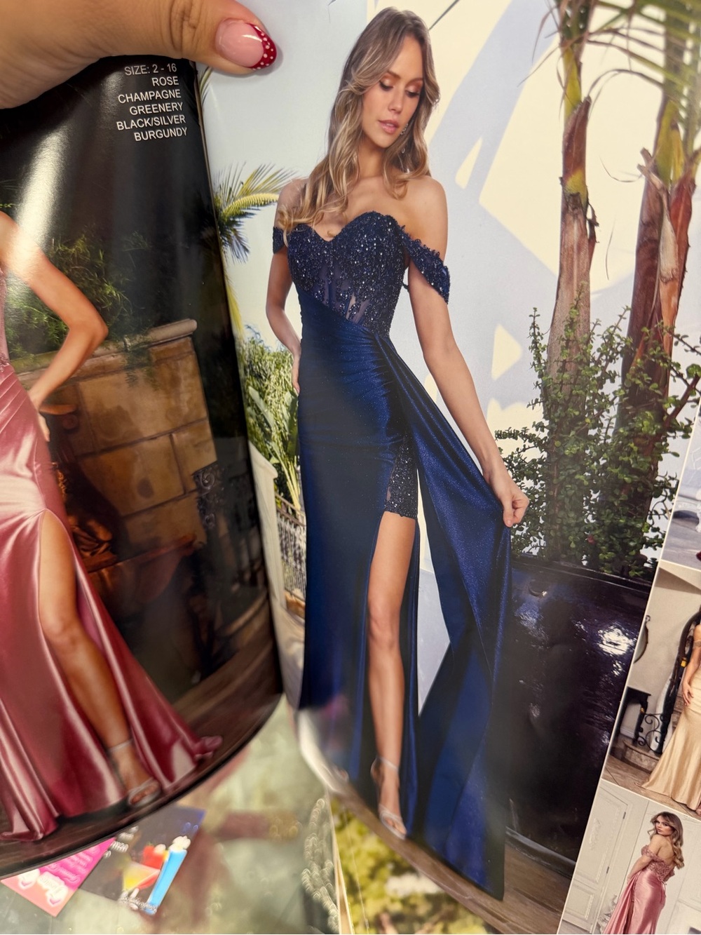 ADORA Off-Shoulder Navy Blue One-Shoulder Evening Gown with Slit